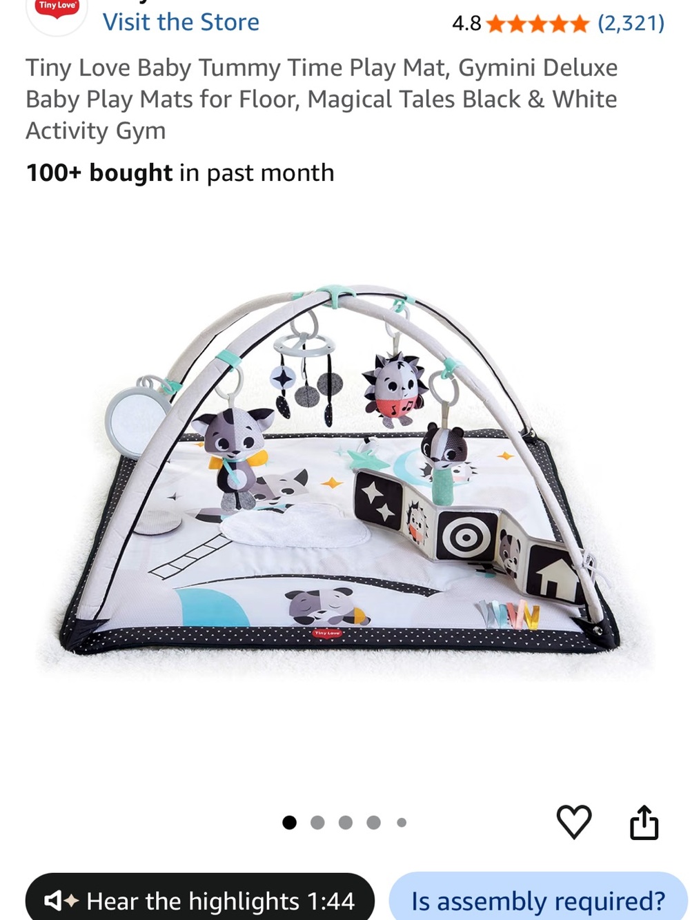 Tiny Love Black & White Baby Activity Gym Play Mat